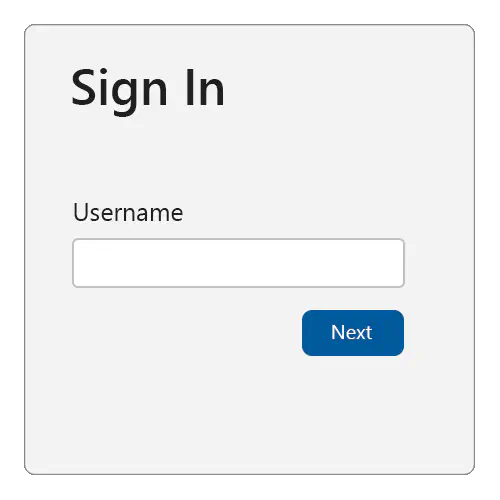 Sample sign in screen with a username field and next button